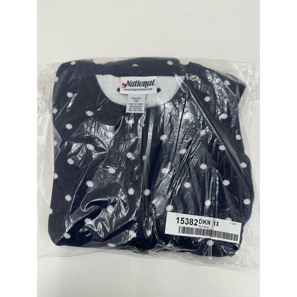 National Womens Sweater Size 1X Navy Polka Dotted Long Sleeve Button Up - Picture 10 of 11